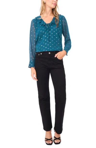 Vince Camuto Long Sleeve V-neck Ruffle Top In Blue