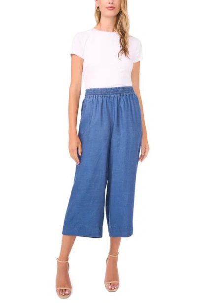 Vince Camuto Smocked Waist Crop Wide Leg Pants In Blue