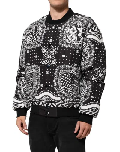 Pre-owned Dolce & Gabbana Black White Bandana Print Bomber Men's Jacket () In Multi