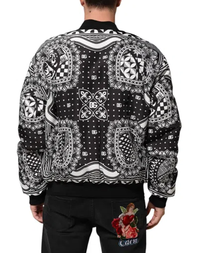 Pre-owned Dolce & Gabbana Black White Bandana Print Bomber Men's Jacket () In Multi