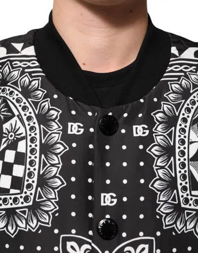 Pre-owned Dolce & Gabbana Black White Bandana Print Bomber Men's Jacket () In Multi