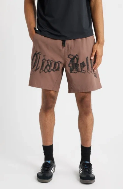 Santo Studio Tempo Ciao Bella Tech Performance Drawstring Shorts In Brown