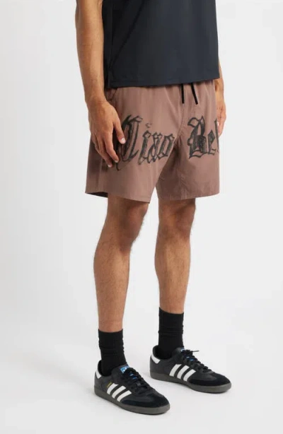 Santo Studio Tempo Ciao Bella Tech Performance Drawstring Shorts In Brown