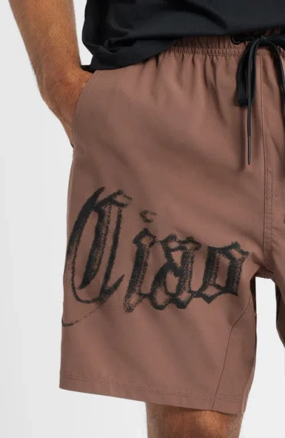 Santo Studio Tempo Ciao Bella Tech Performance Drawstring Shorts In Brown