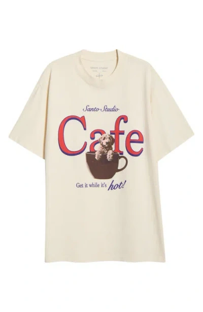 Santo Studio Maple Café Cotton Graphic T-shirt In Neutral