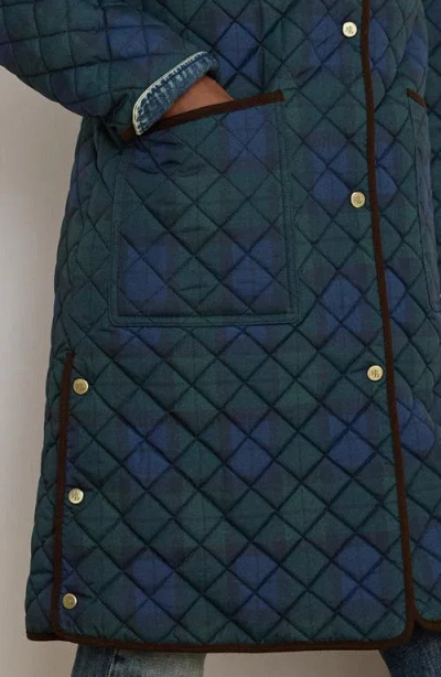 Ralph Lauren Lauren  Tartan Quilted Coat In Blue