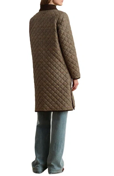Ralph Lauren Lauren  Glen Plaid Quilted Coat In Green