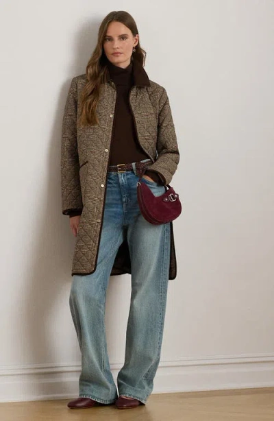 Ralph Lauren Lauren  Glen Plaid Quilted Coat In Green