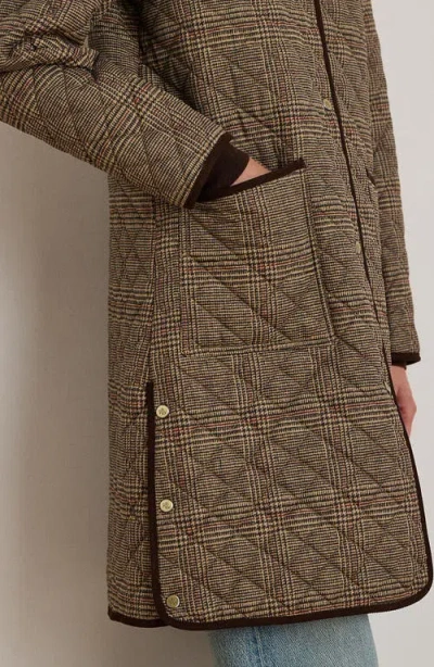 Ralph Lauren Lauren  Glen Plaid Quilted Coat In Green