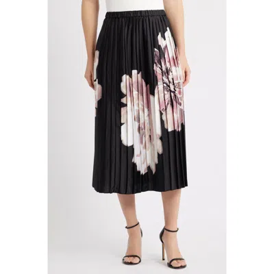 Anne Klein Print Pull-on Pleated Skirt In Black