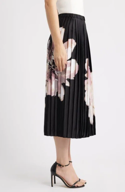 Anne Klein Print Pull-on Pleated Skirt In Black