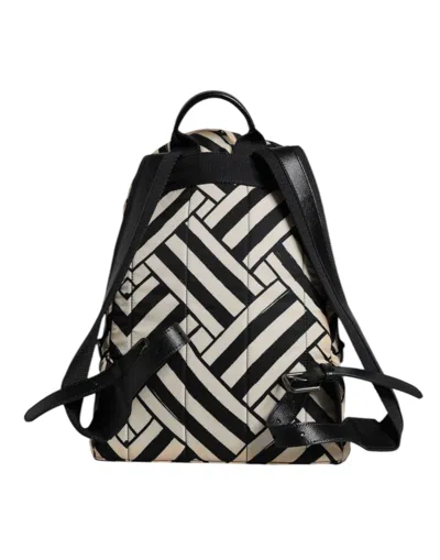 Pre-owned Dolce & Gabbana Black White Nylon Leather Travel Back Pack Men's Bag () In Multi
