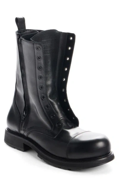 Balenciaga Rugged Leather Ankle Boots With Chunky Sole In Black