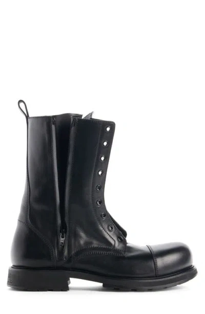 Balenciaga Rugged Leather Ankle Boots With Chunky Sole In Black