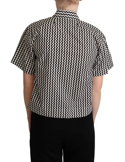 Dolce & Gabbana Black White Zigzag Collar Cotton Top Women's Shirt In Black