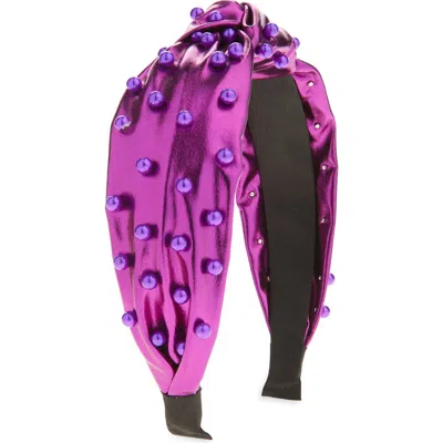 Cara Kids' Faux Pearl Knotted Headband In Purple