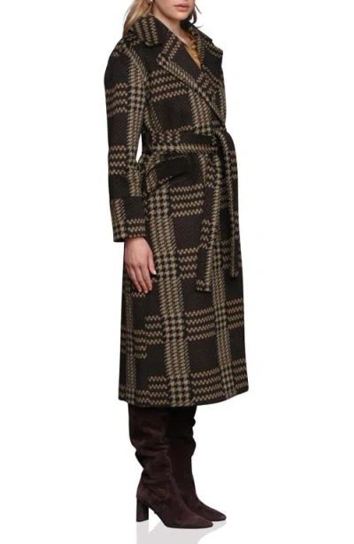 Avec Les Filles Plaid Belted Coat In Brown