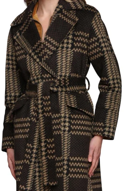 Avec Les Filles Plaid Belted Coat In Brown