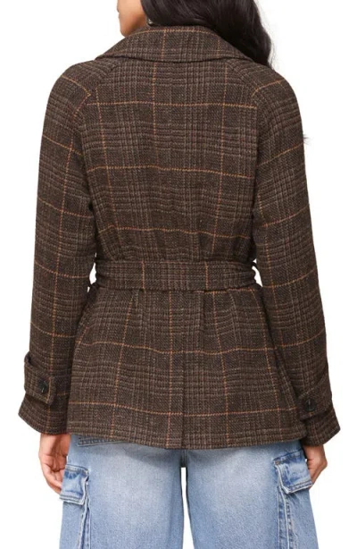 Avec Les Filles Double Breasted Plaid Coat In Brown
