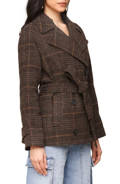 Avec Les Filles Double Breasted Plaid Coat In Brown
