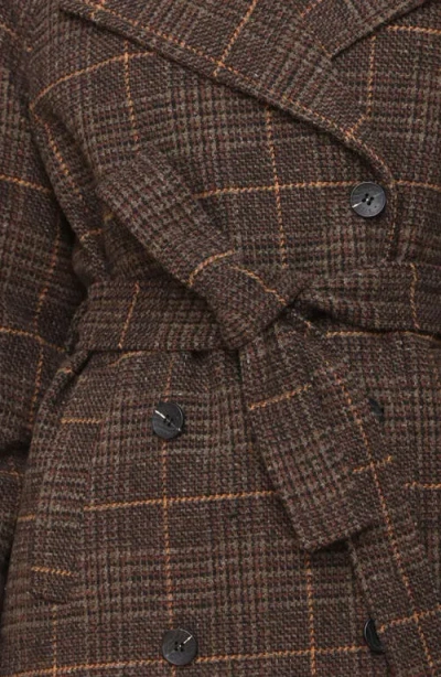 Avec Les Filles Double Breasted Plaid Coat In Brown