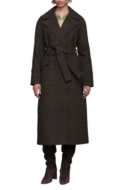 Avec Les Filles Plaid Belted Coat In Black