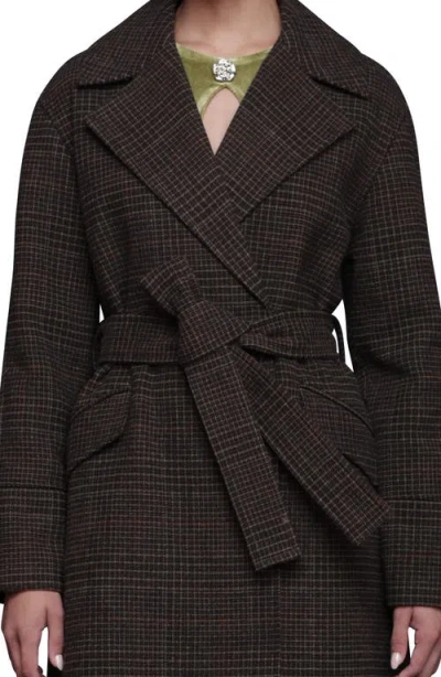 Avec Les Filles Plaid Belted Coat In Black