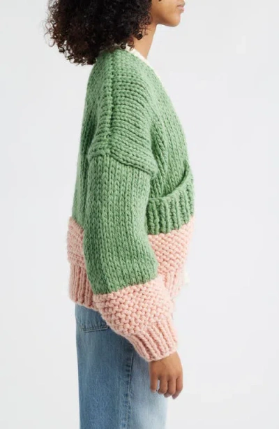 Roffe Accessories Colorblock Chunky Cardigan In Green