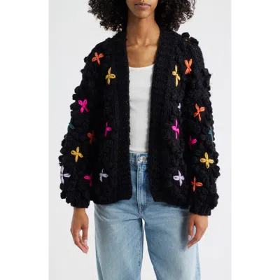 Roffe Accessories Embroidered Chunky Open Front Cardigan In Black