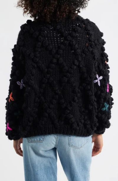 Roffe Accessories Embroidered Chunky Open Front Cardigan In Black
