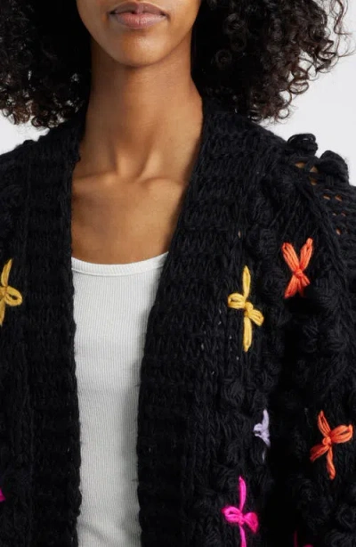 Roffe Accessories Embroidered Chunky Open Front Cardigan In Black