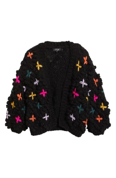 Roffe Accessories Embroidered Chunky Open Front Cardigan In Black