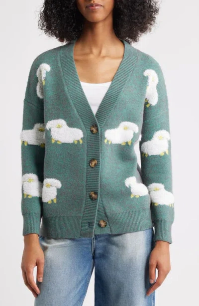 Roffe Accessories Sheep Jacquard Cardigan In Blue