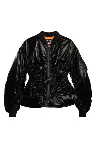 Junya Watanabe Ruched Bomber Puffer Jacket In Black
