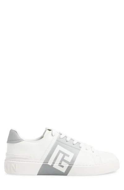 Balmain Low-top Court Sneakers In Smooth Leather In White