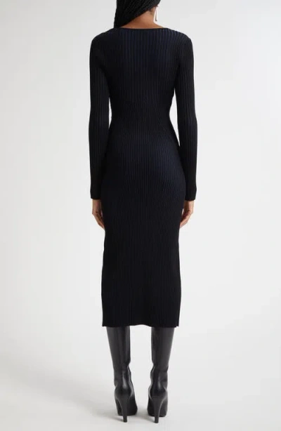 Ramy Brook Logan Directional Rib Long Sleeve Sweater Dress In Black