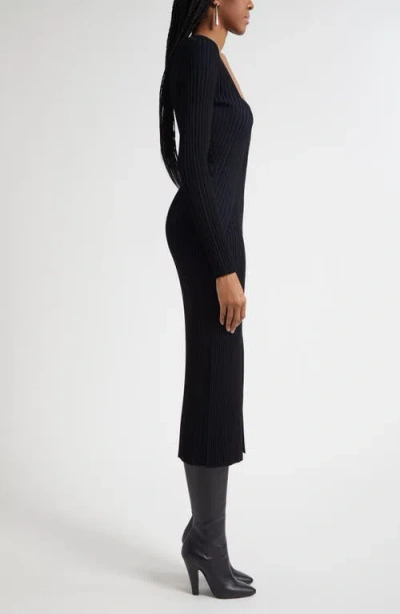 Ramy Brook Logan Directional Rib Long Sleeve Sweater Dress In Black
