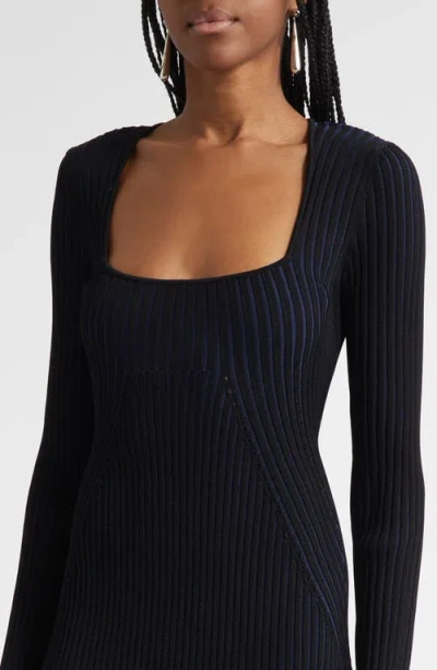 Ramy Brook Logan Directional Rib Long Sleeve Sweater Dress In Black