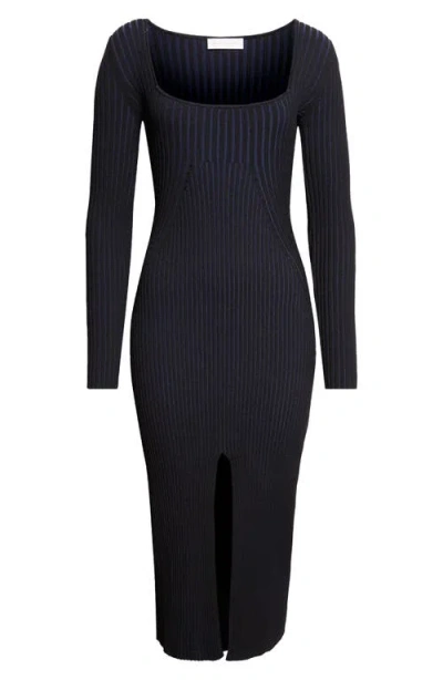 Ramy Brook Logan Directional Rib Long Sleeve Sweater Dress In Black