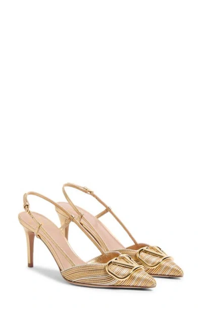 Valentino Gold Vlogo Signature Metallic Slingback Heels In Gold
