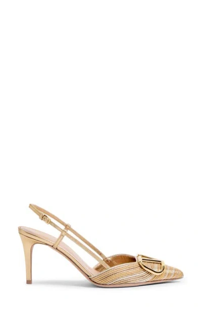 Valentino Gold Vlogo Signature Metallic Slingback Heels In Gold