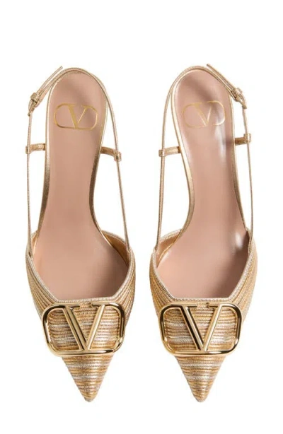Valentino Gold Vlogo Signature Metallic Slingback Heels In Gold