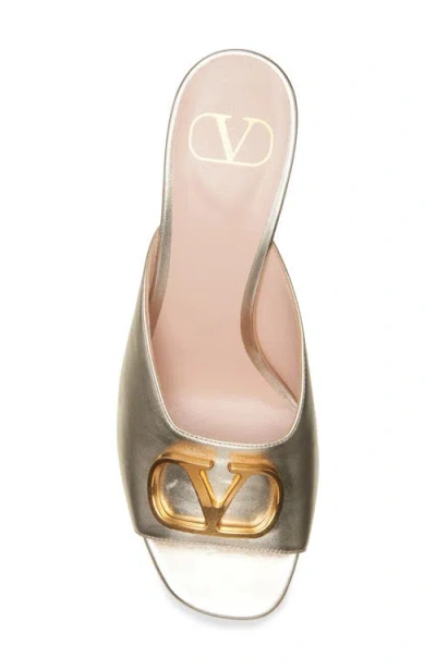 Valentino Garavani Vlogo Signature Metallic Sandal In Silver