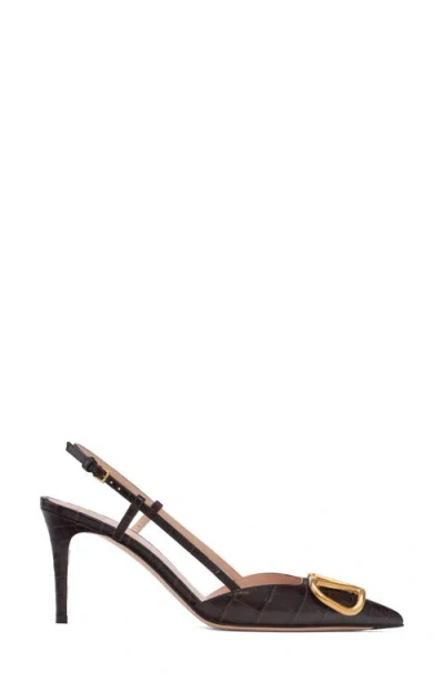 Valentino Garavani Go Logo 40 Embellished Leather Slingback Pumps In Brown