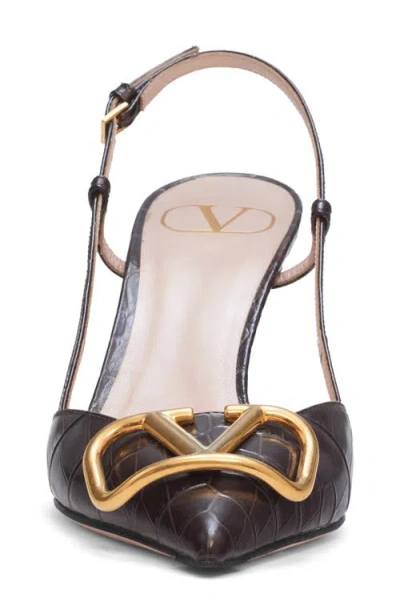 Valentino Garavani Go Logo 40 Embellished Leather Slingback Pumps In Brown