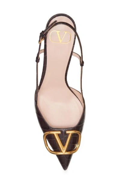 Valentino Garavani Go Logo 40 Embellished Leather Slingback Pumps In Brown