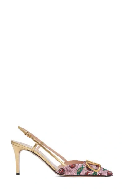 Valentino Garavani Vlogo Signature Cherryfic Crystal Metallic Slingback Pump In Multi