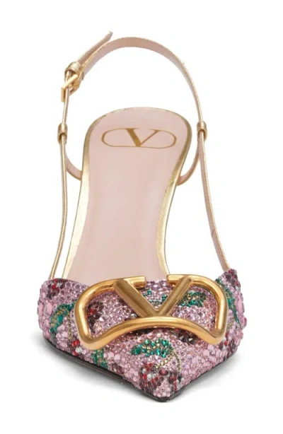 Valentino Garavani Vlogo Signature Cherryfic Crystal Metallic Slingback Pump In Multi