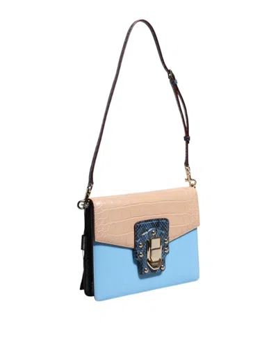 Dolce & Gabbana Blue Beige Exotic Leather Lucia Crossbody Bag In Multi