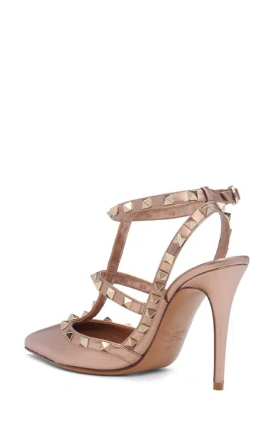 Valentino Garavani Rockstud Pump In Laminated Nappa Leather 100mm Woman Rose Cannelle 41 In Pink